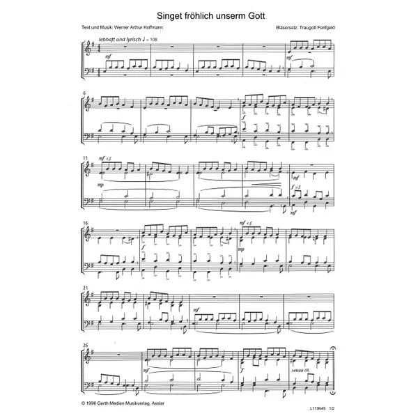 Produktbild des Artikels Singet fröhlich unserm Gott (Noten - Download)