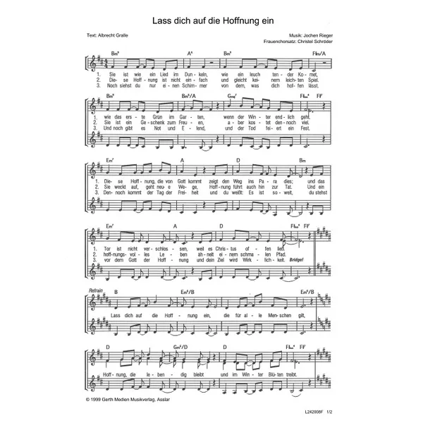 Produktbild des Artikels Lass dich auf die Hoffnung ein (Noten - Download)