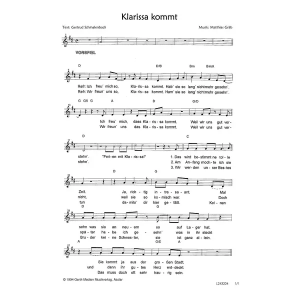 Produktbild des Artikels Klarissa kommt (Noten - Download)