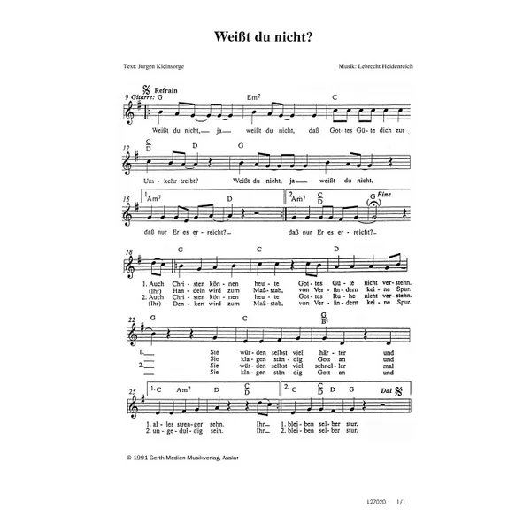 Produktbild des Artikels Weisst du nicht (Noten - Download)