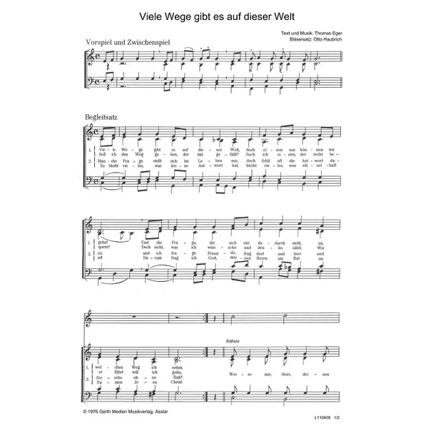 Produktbild des Artikels Viele Wege gibt es auf dieser Welt (Noten - Download)