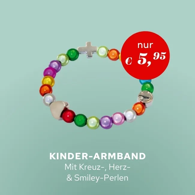 Kinderarmband - Mit Kreuz-, Herz- und Smiley-Perlen