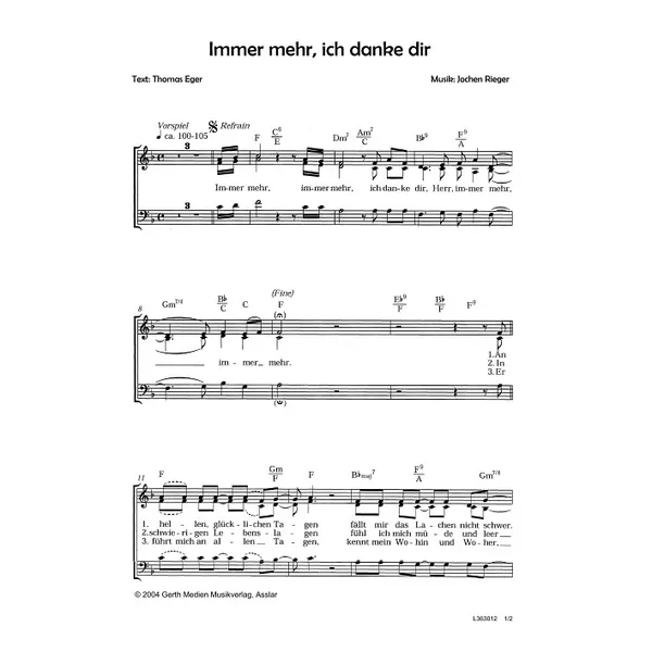 Produktbild des Artikels Immer mehr, ich danke dir (Noten - Download)