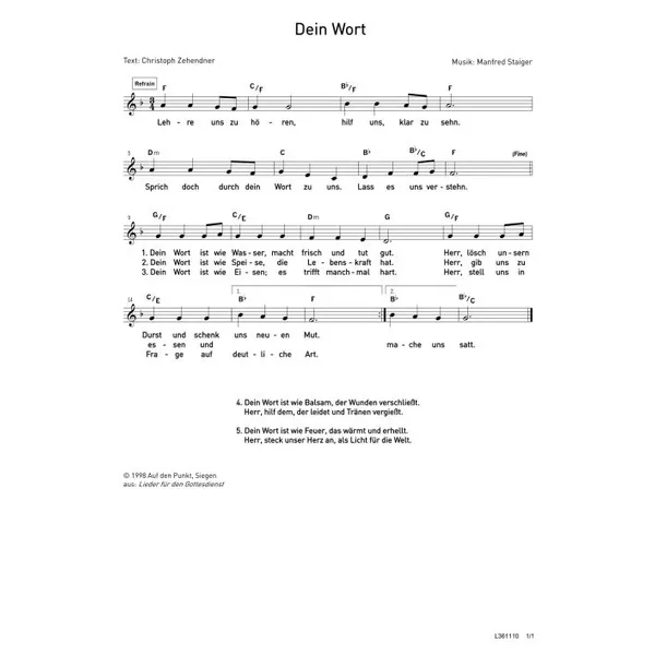 Produktbild des Artikels Dein Wort (Noten - Download)