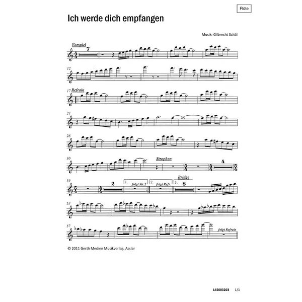 Produktbild des Artikels Ich werde dich empfangen (Flöte) (Noten - Download)