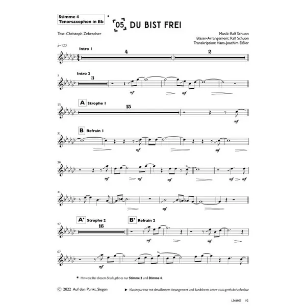 Produktbild des Artikels Du bist frei (Tenorsaxophon in Bb) (Noten - Download)