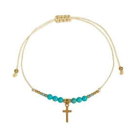 Produktbild des Artikels Armband Textil "Perlen/Kreuz/Edelstahl" - türkis ()