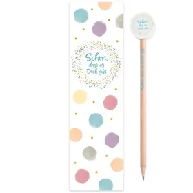 Produktbild des Artikels Bleistift mit Radiergummi und Lesezeichen "Schön, dass es Dich gibt" (Schreibwaren)
