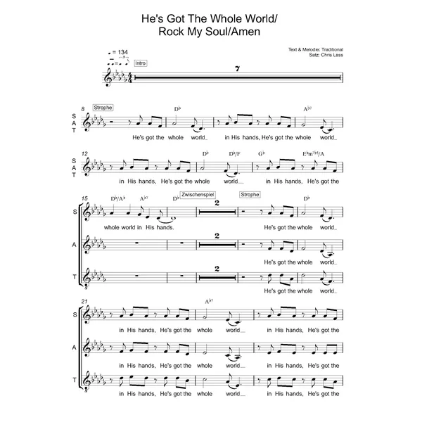 Produktbild des Artikels He's Got The Whole World / Rock My Soul / Amen (Noten - Download)
