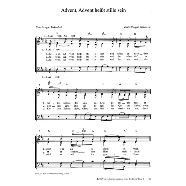 Produktbild des Artikels Advent, Advent heißt stille sein (Noten - Download)