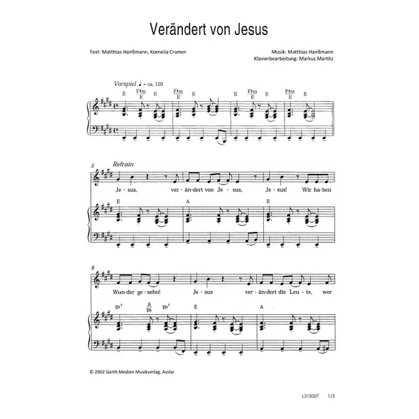 Produktbild des Artikels Verändert von Jesus (Noten - Download)