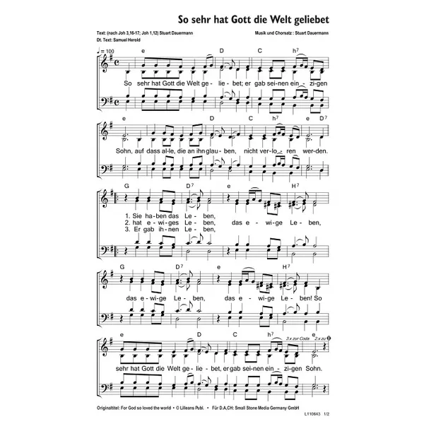 Produktbild des Artikels So sehr hat Gott die Welt geliebet (Noten - Download)