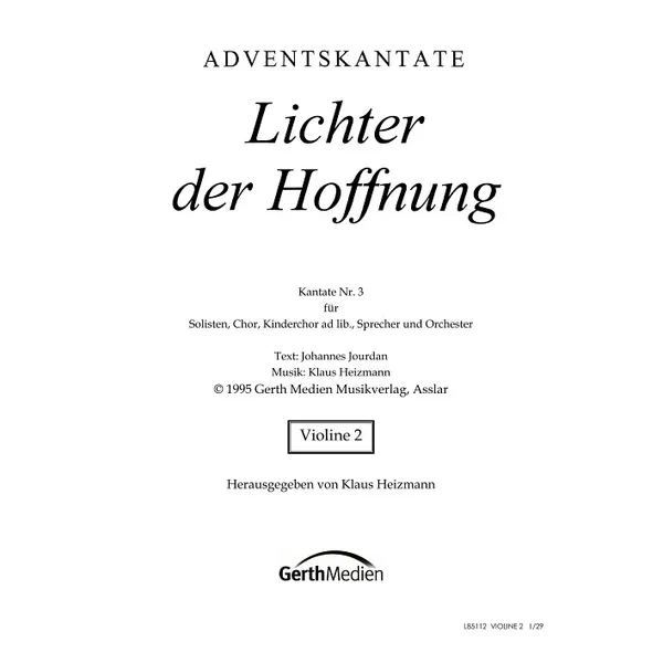 Produktbild des Artikels Lichter der Hoffnung (Violine 2) (Noten - Download)