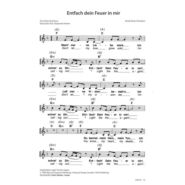 Produktbild des Artikels Entfach dein Feuer in mir (Noten - Download)