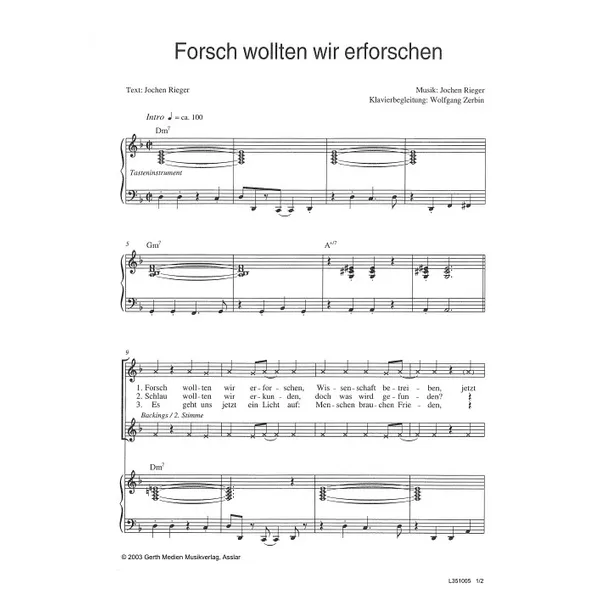 Produktbild des Artikels Forsch wollten wir erforschen (Noten - Download)