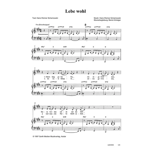Produktbild des Artikels Lebe wohl (Noten - Download)