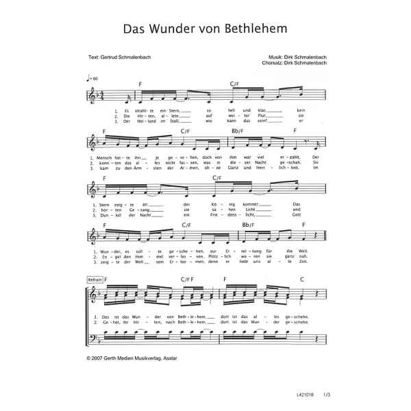 Produktbild des Artikels Das Wunder von Bethlehem (Noten - Download)
