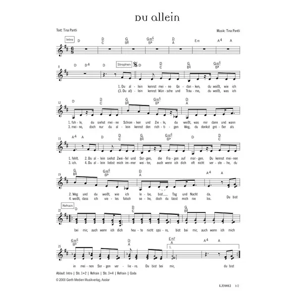 Produktbild des Artikels Du allein (Noten - Download)