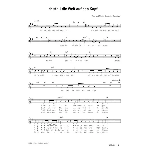 Produktbild des Artikels Ich stell die Welt auf den Kopf (Noten - Download)