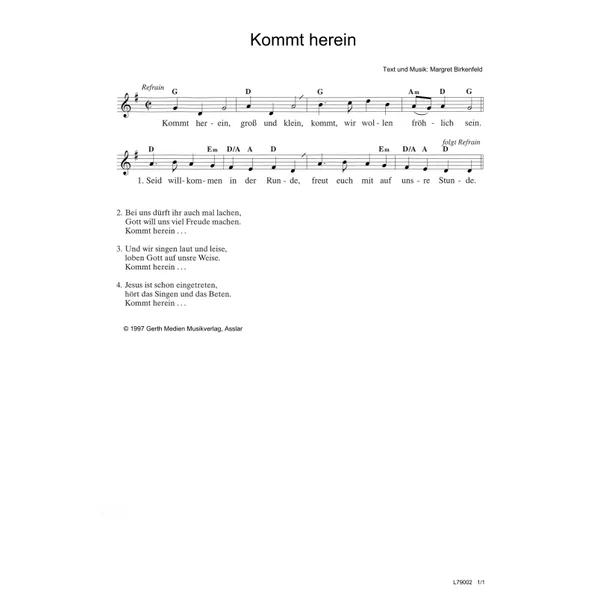 Produktbild des Artikels Kommt herein (Noten - Download)