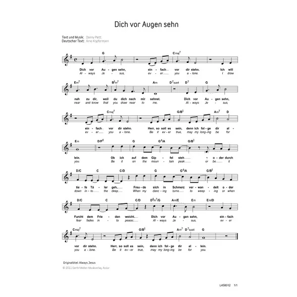 Produktbild des Artikels Dich vor Augen sehn (Noten - Download)