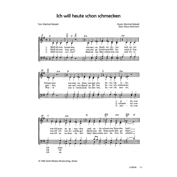 Produktbild des Artikels Ich will heute schon schmecken (Noten - Download)