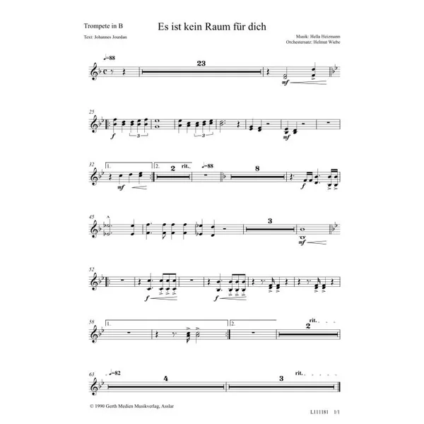 Produktbild des Artikels Es ist kein Raum für dich (Trompete in B) (Noten - Download)