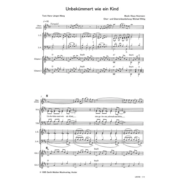 Produktbild des Artikels Unbekümmert wie ein Kind (Noten - Download)