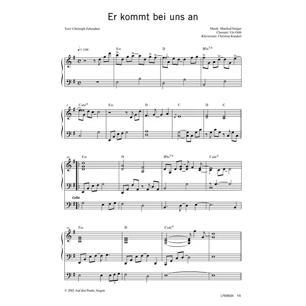 Produktbild des Artikels Er kommt bei uns an (Noten - Download)