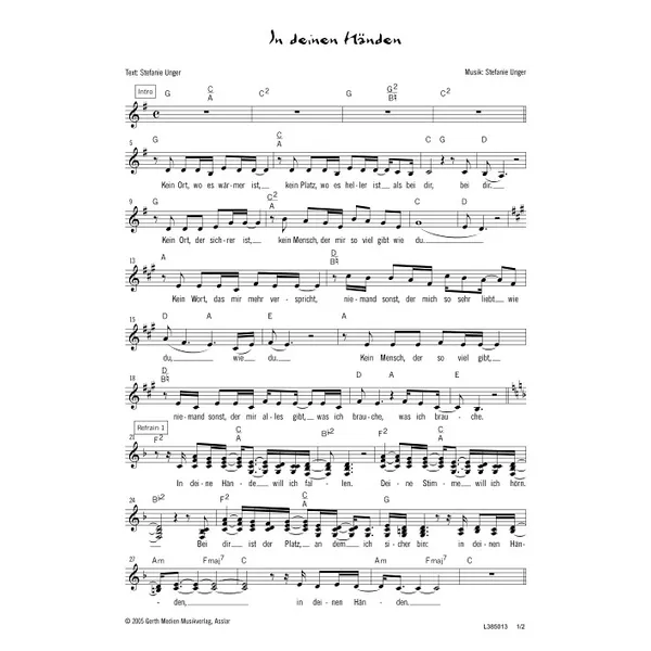 Produktbild des Artikels In deinen Händen (Noten - Download)
