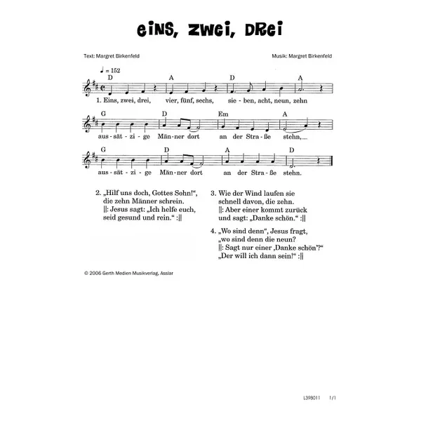 Produktbild des Artikels eins, zwei, drei (Noten - Download)