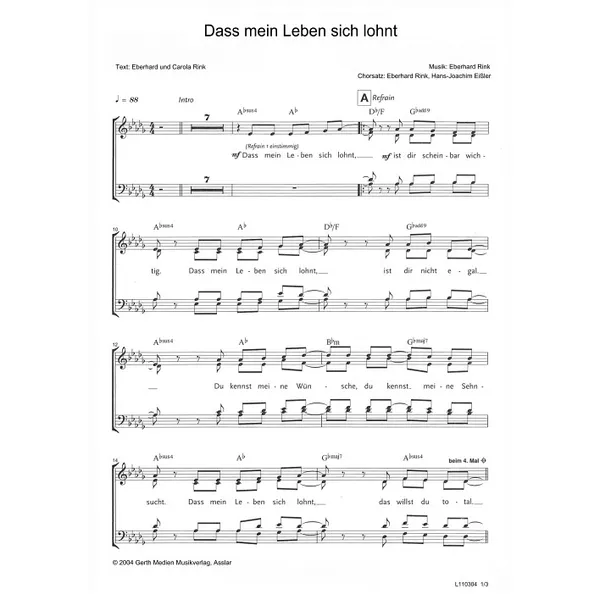 Produktbild des Artikels Dass mein Leben sich lohnt (Noten - Download)