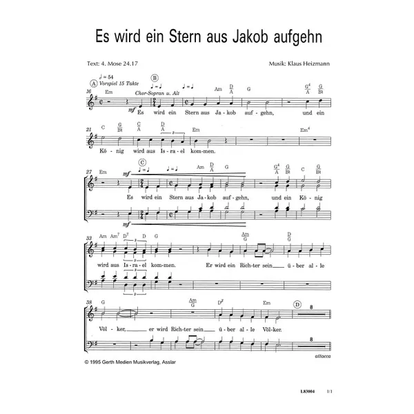 Produktbild des Artikels Es wird ein Stern aus Jakob aufgehn (Noten - Download)
