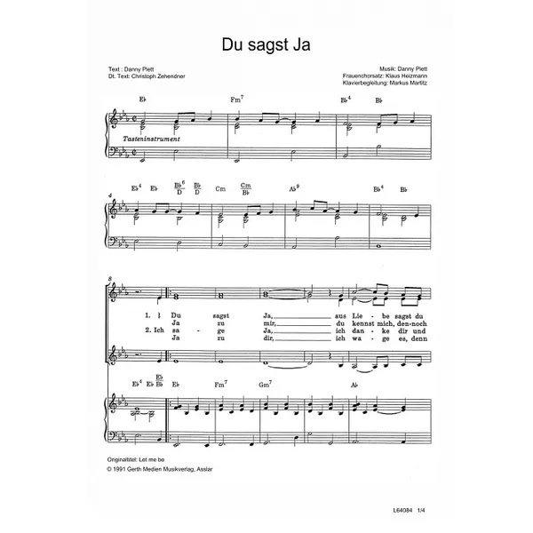 Produktbild des Artikels Du sagst Ja (Noten - Download)