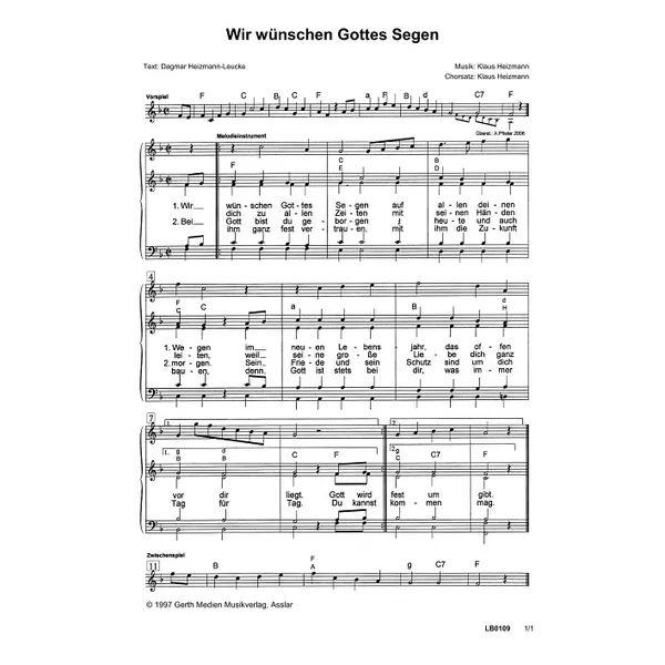 Produktbild des Artikels Wir wünschen Gottes Segen (Noten - Download)