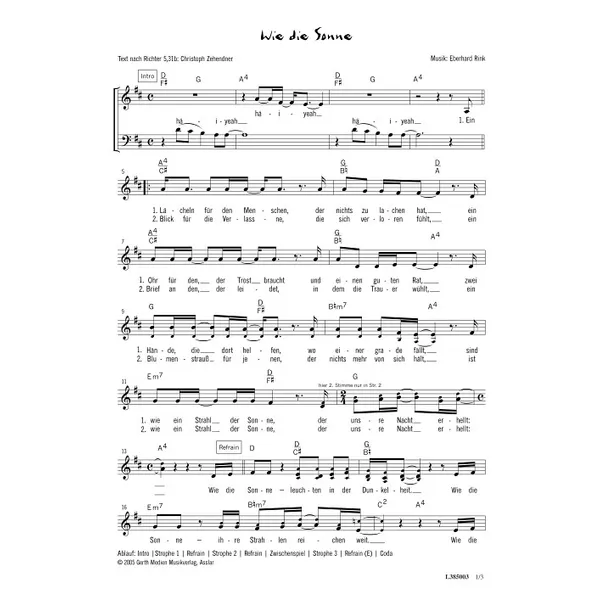 Produktbild des Artikels Wie die Sonne (Noten - Download)