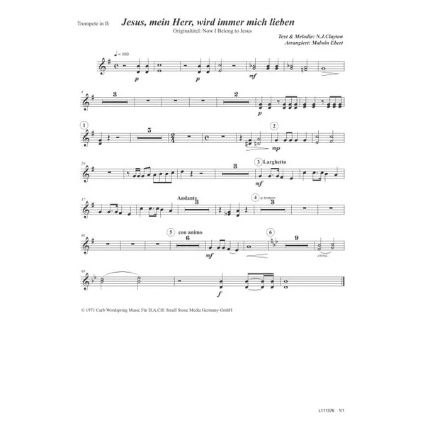 Produktbild des Artikels Jesus, mein Herr, wird immer mich lieben (Trompete in B) (Noten - Download)