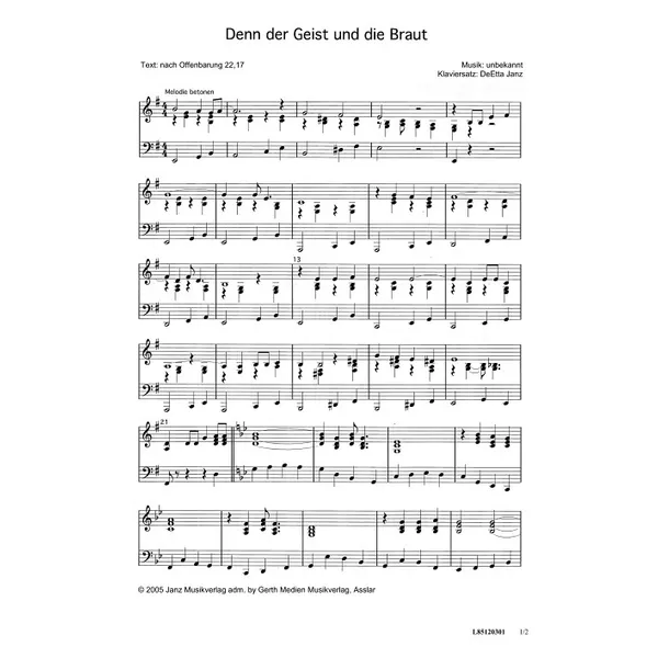 Produktbild des Artikels Denn der Geist und die Braut (Noten - Download)