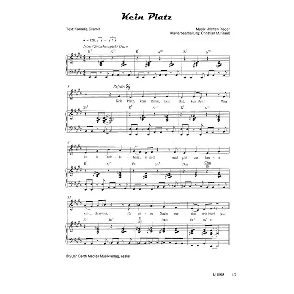 Produktbild des Artikels Kein Platz (Noten - Download)