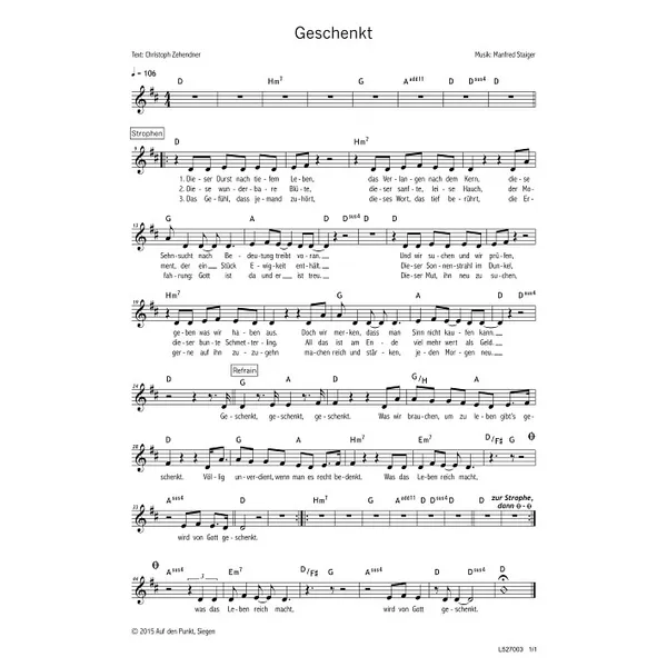 Produktbild des Artikels Geschenkt (Noten - Download)