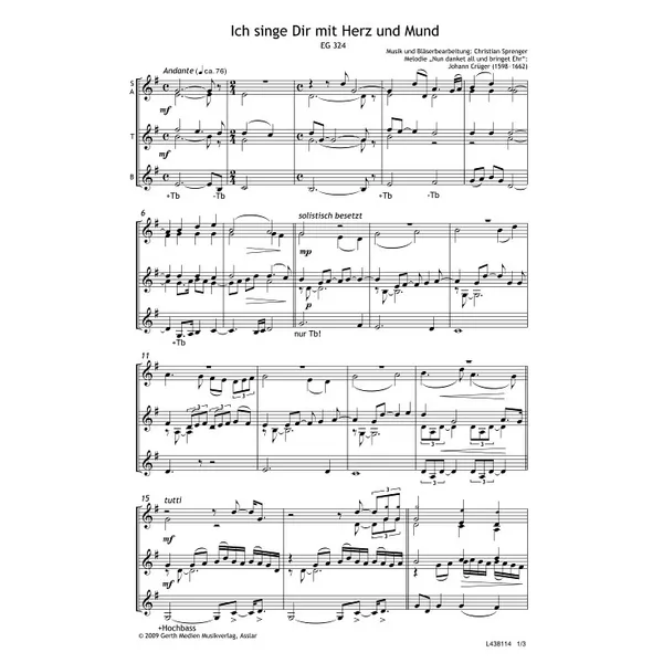 Produktbild des Artikels Ich singe dir mit Herz und Mund (Noten - Download)