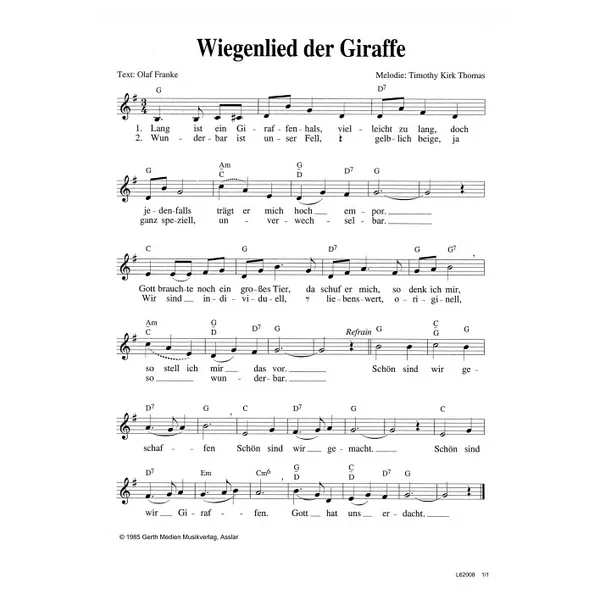 Produktbild des Artikels Wiegenlied der Giraffe (Noten - Download)