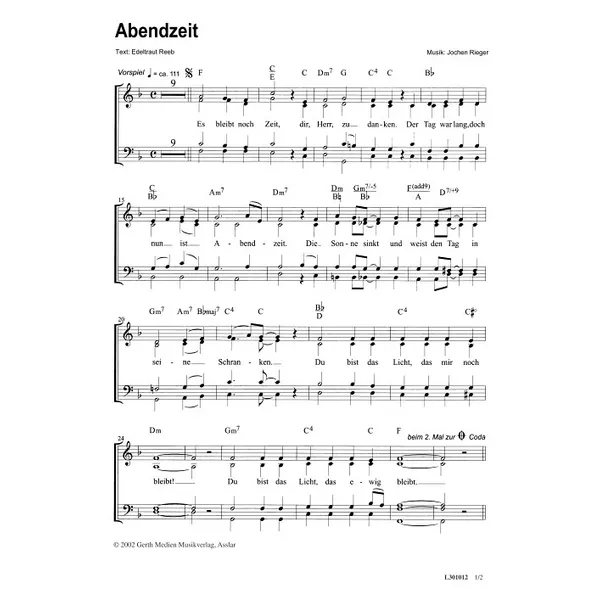 Produktbild des Artikels Abendzeit (Noten - Download)