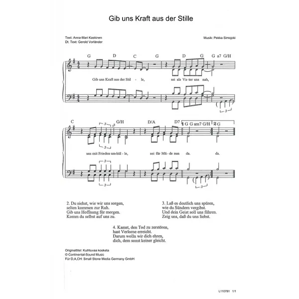 Produktbild des Artikels Gib uns Kraft aus der Stille (Noten - Download)
