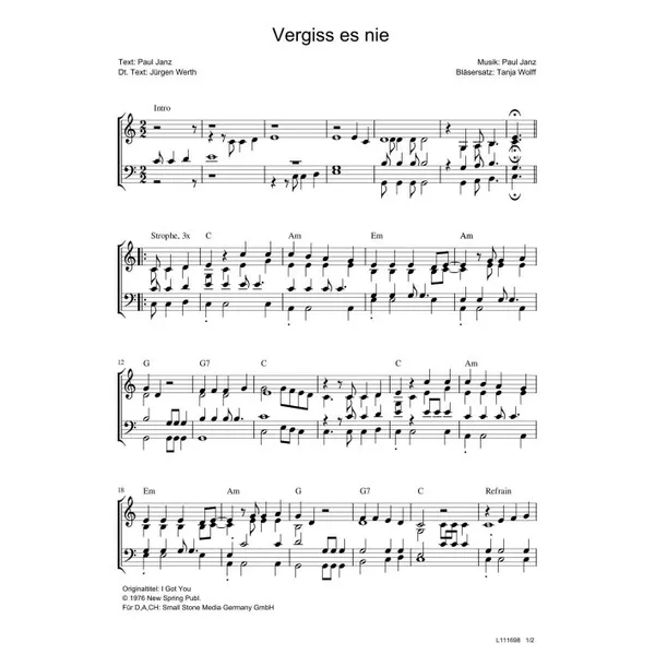 Produktbild des Artikels Vergiss es nie (Noten - Download)