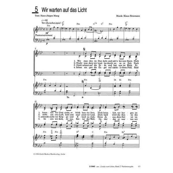 Produktbild des Artikels Wir warten auf das Licht (Noten - Download)