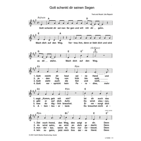 Produktbild des Artikels Gott schenkt dir seinen Segen (Noten - Download)