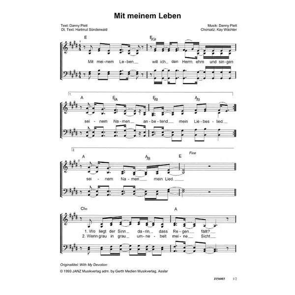 Produktbild des Artikels Mit meinem Leben (Noten - Download)