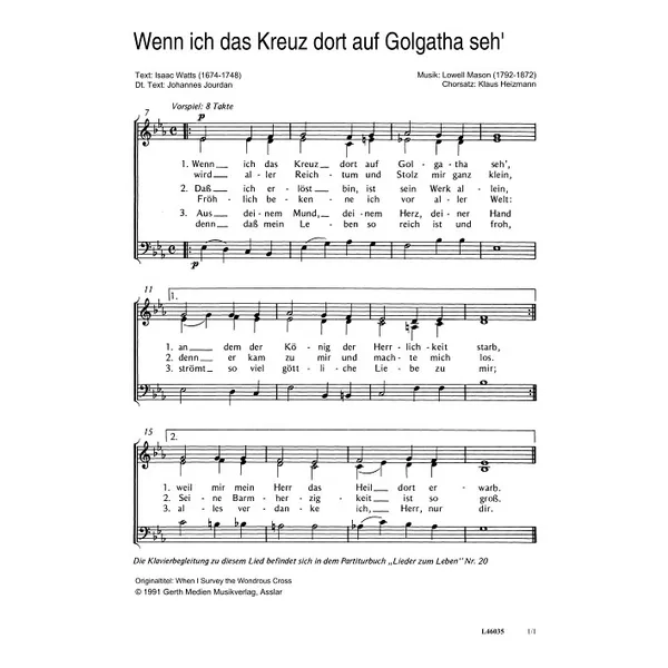 Produktbild des Artikels Wenn ich das Kreuz dort auf Golgatha seh (Noten - Download)