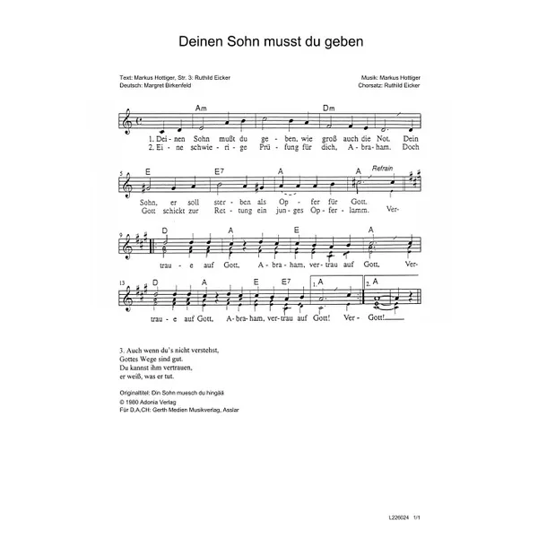 Produktbild des Artikels Deinen Sohn musst du geben (Noten - Download)